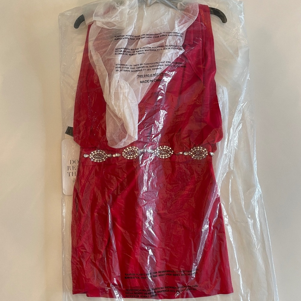 Laundry by Shelli Segal Wide sleeve short dress with embellished belt size 0 Red